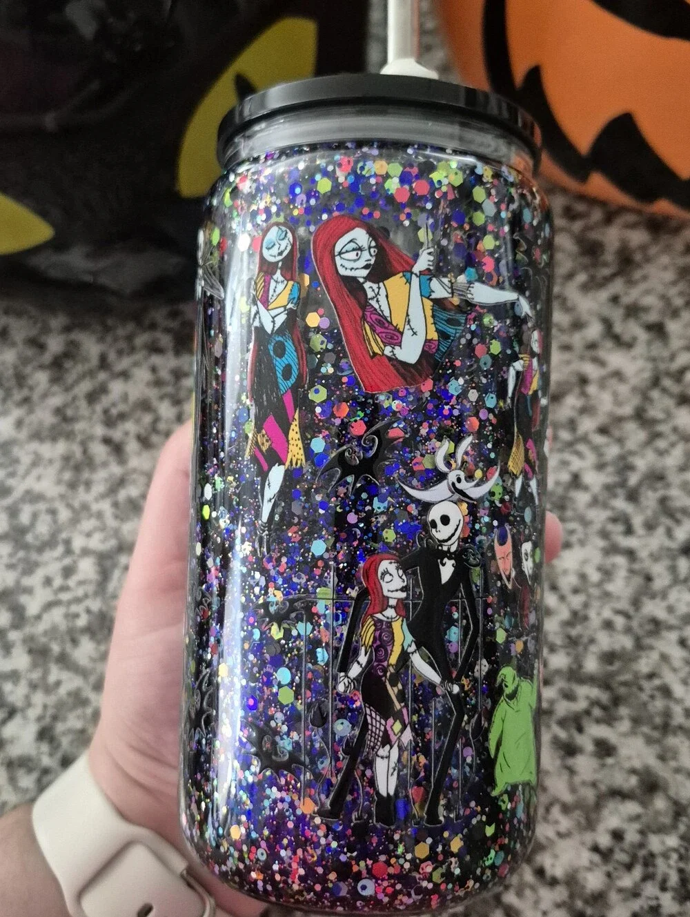Nightmare Before Christmas Glitter Insulated Tumbler with Straw